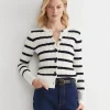 Best Sportscraft Cable Merino Cotton Cardigan in Whitenavy White/navy