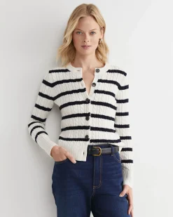 Best Sportscraft Cable Merino Cotton Cardigan in Whitenavy White/navy