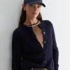Best Sportscraft Cable Merino Cotton Cardigan in Navy