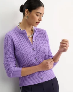 Discount Sportscraft Cable Merino Cotton Cardigan in Viola