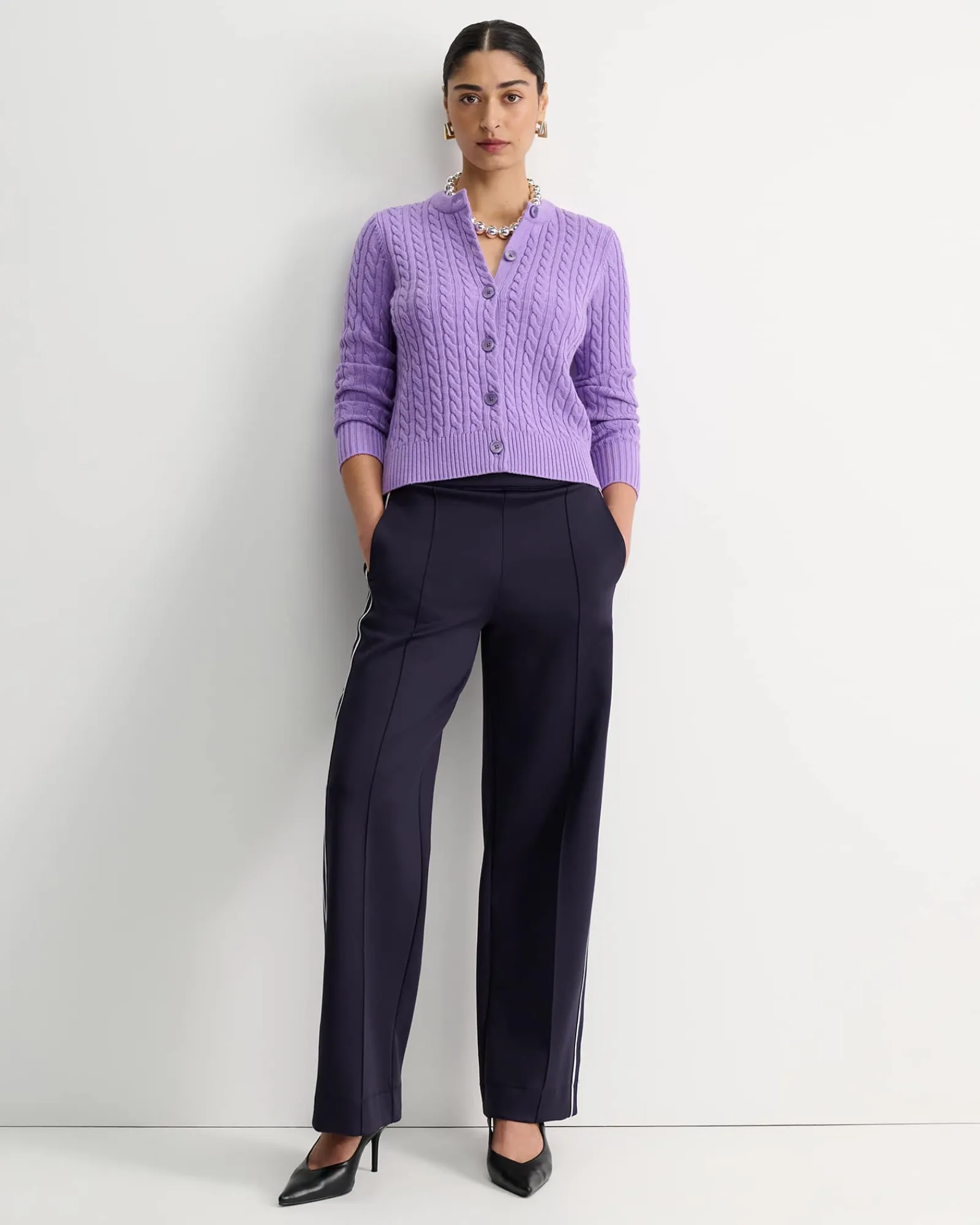 Discount Sportscraft Cable Merino Cotton Cardigan in Viola