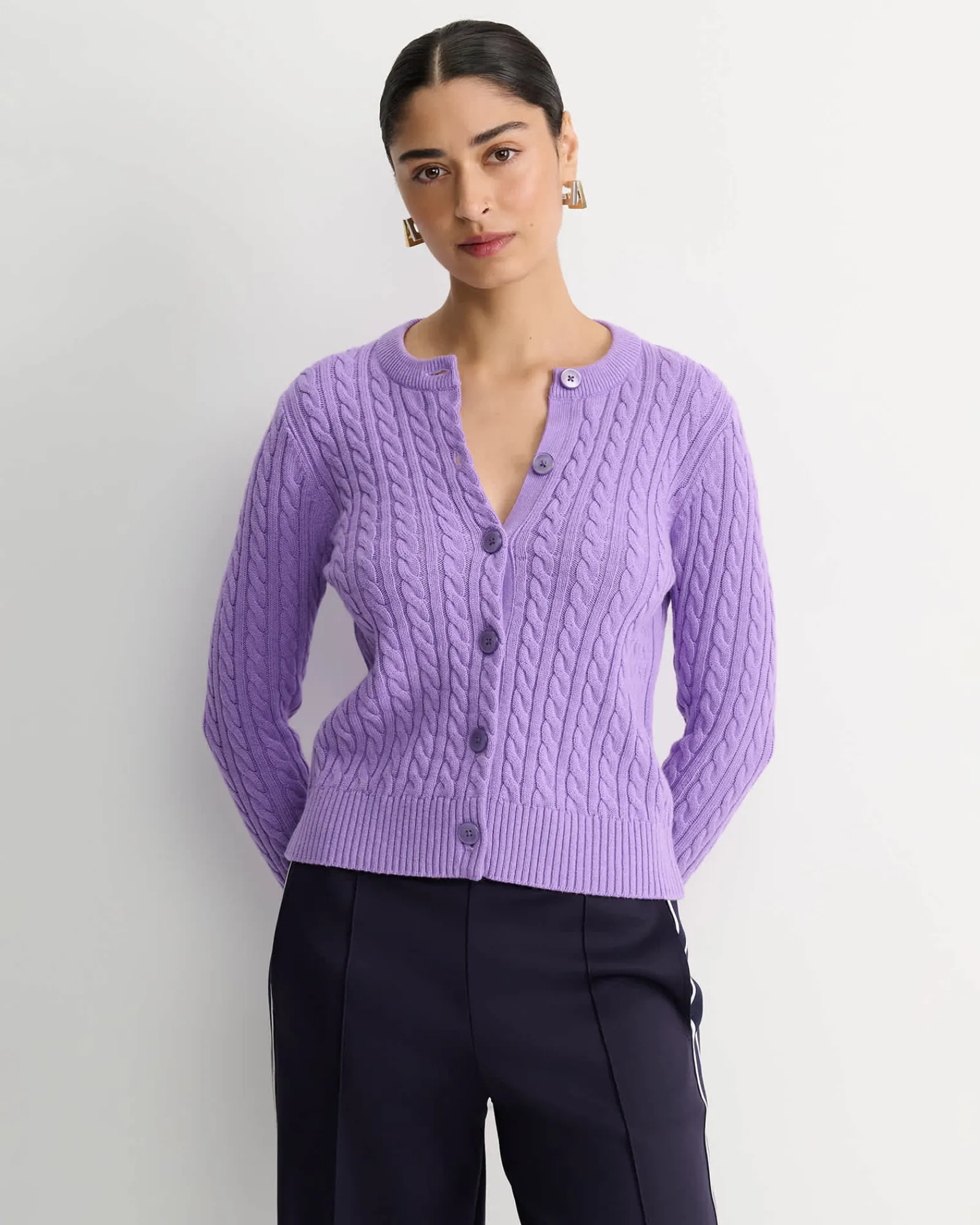 Discount Sportscraft Cable Merino Cotton Cardigan in Viola