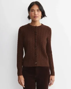 Hot Sportscraft Cable Merino Cotton Cardigan in Chocolate