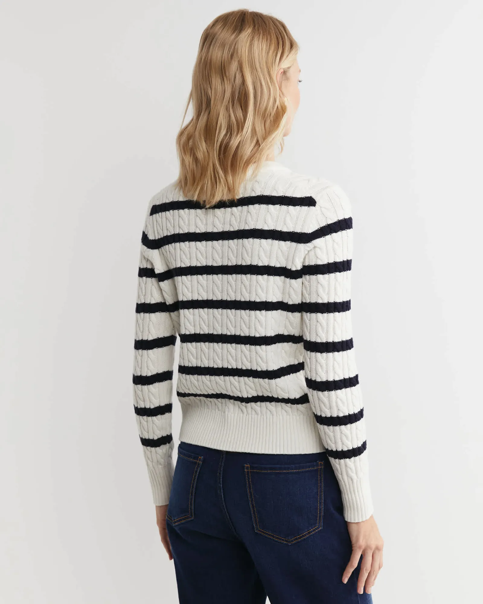 Best Sportscraft Cable Merino Cotton Cardigan in Whitenavy White/navy