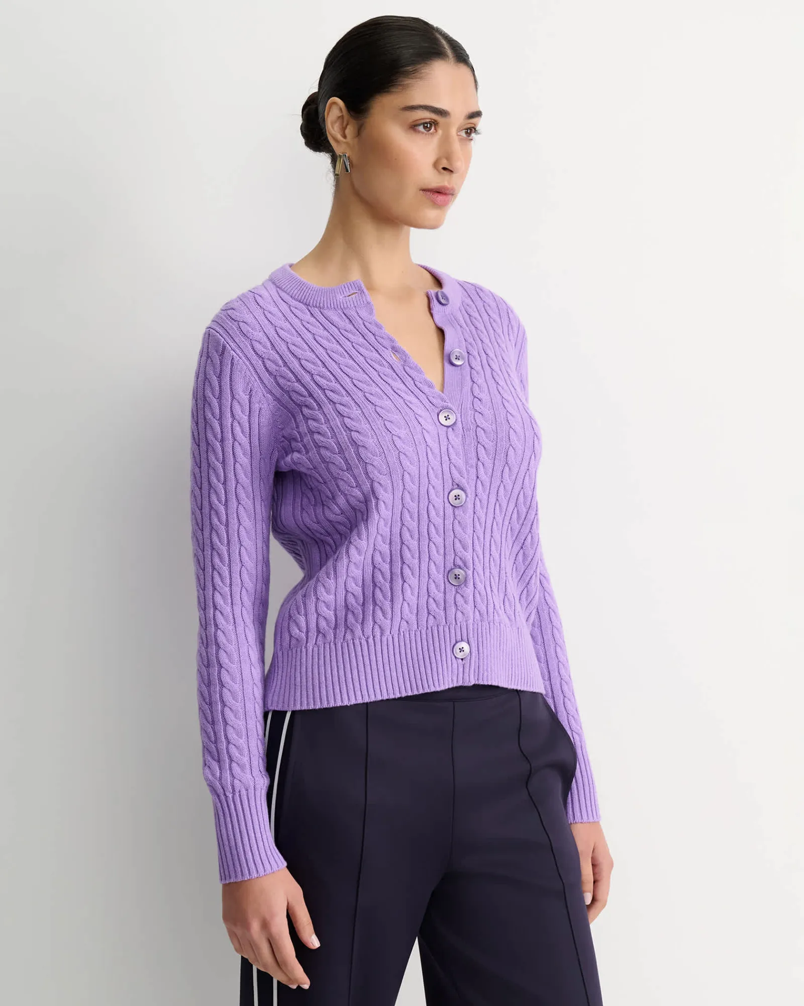 Discount Sportscraft Cable Merino Cotton Cardigan in Viola