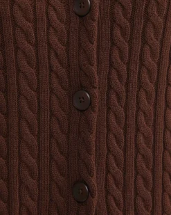 Hot Sportscraft Cable Merino Cotton Cardigan in Chocolate