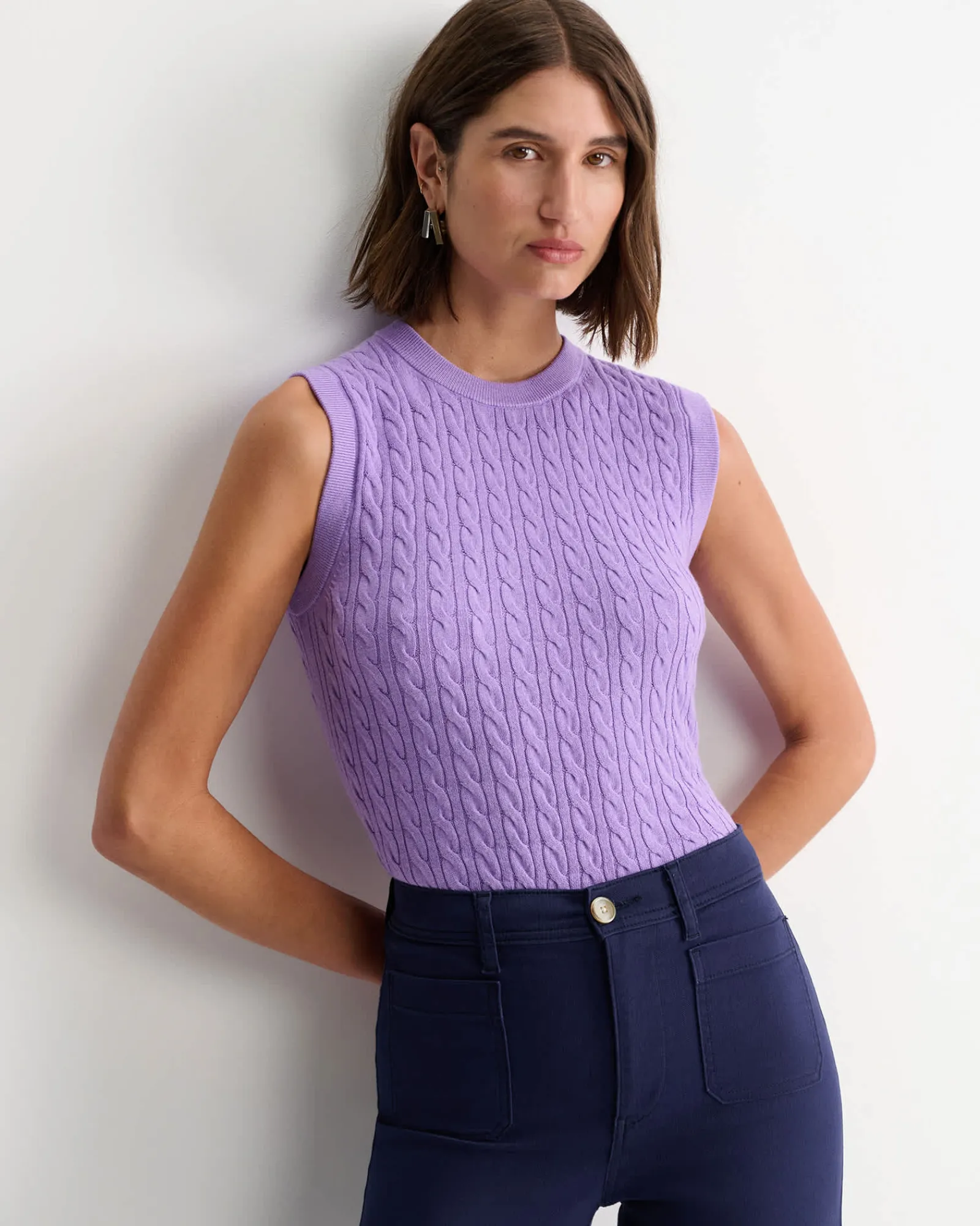 Clearance Sportscraft Cable Merino Cotton Tank in Viola