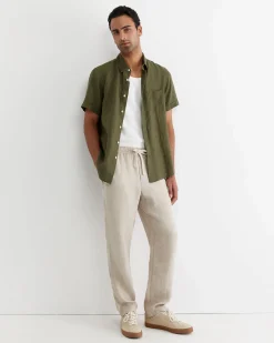 Clearance Sportscraft Caffery Yarn Dyed Linen Pant in Cappuccino