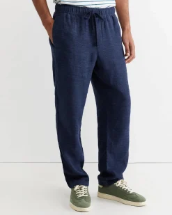 Outlet Sportscraft Caffery Yarn Dyed Linen Pant in Navy