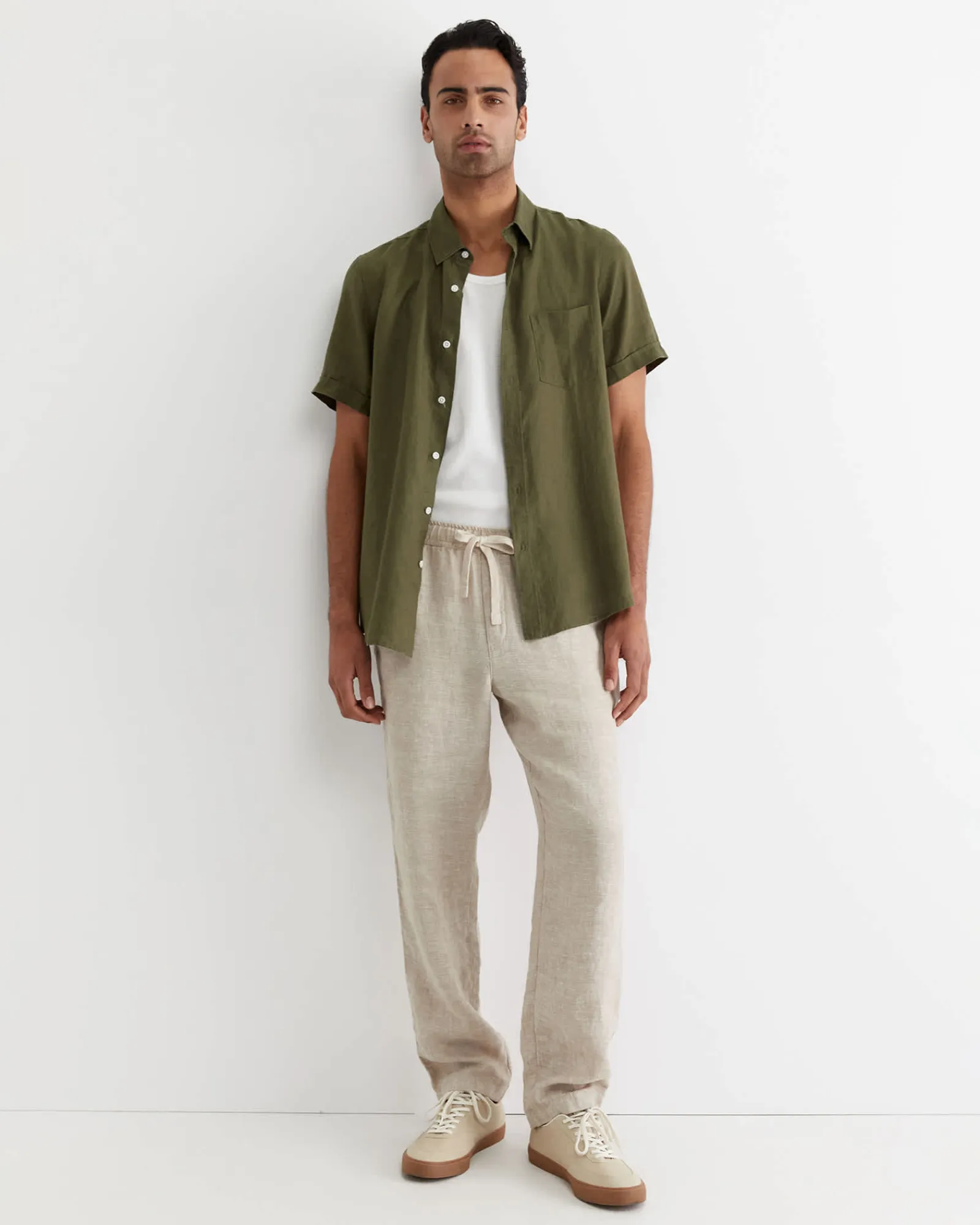 Clearance Sportscraft Caffery Yarn Dyed Linen Pant in Cappuccino