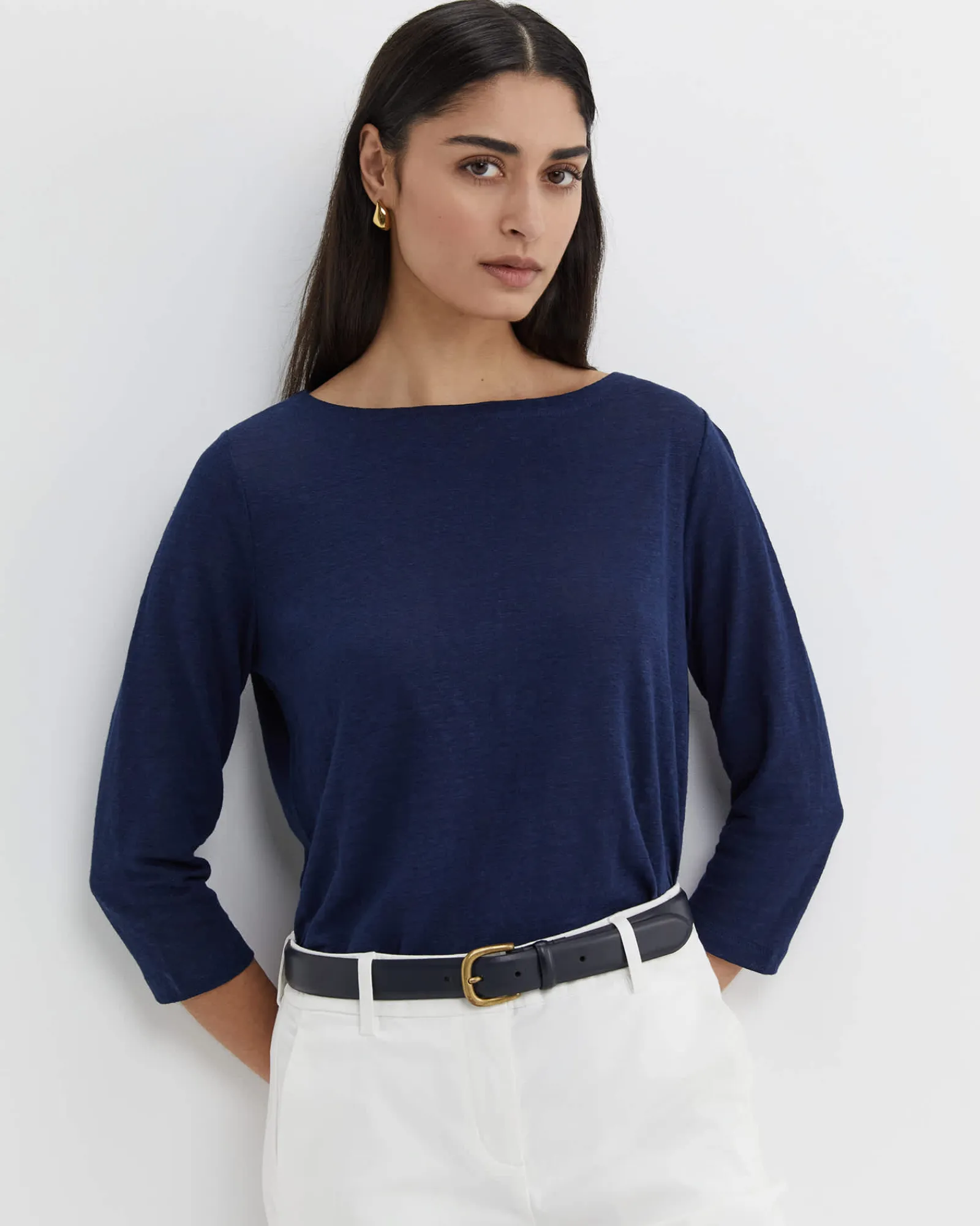 Sale Sportscraft Cecile Linen Top in Navy