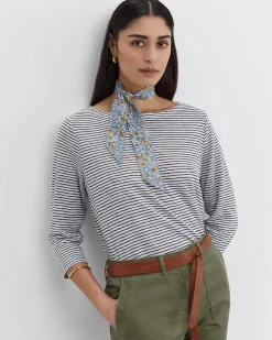 Outlet Sportscraft Cecile Linen Top in Whitenavy White/navy