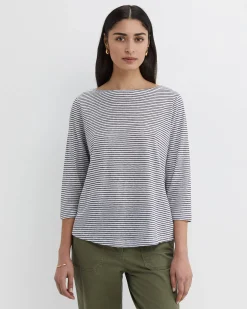 Outlet Sportscraft Cecile Linen Top in Whitenavy White/navy