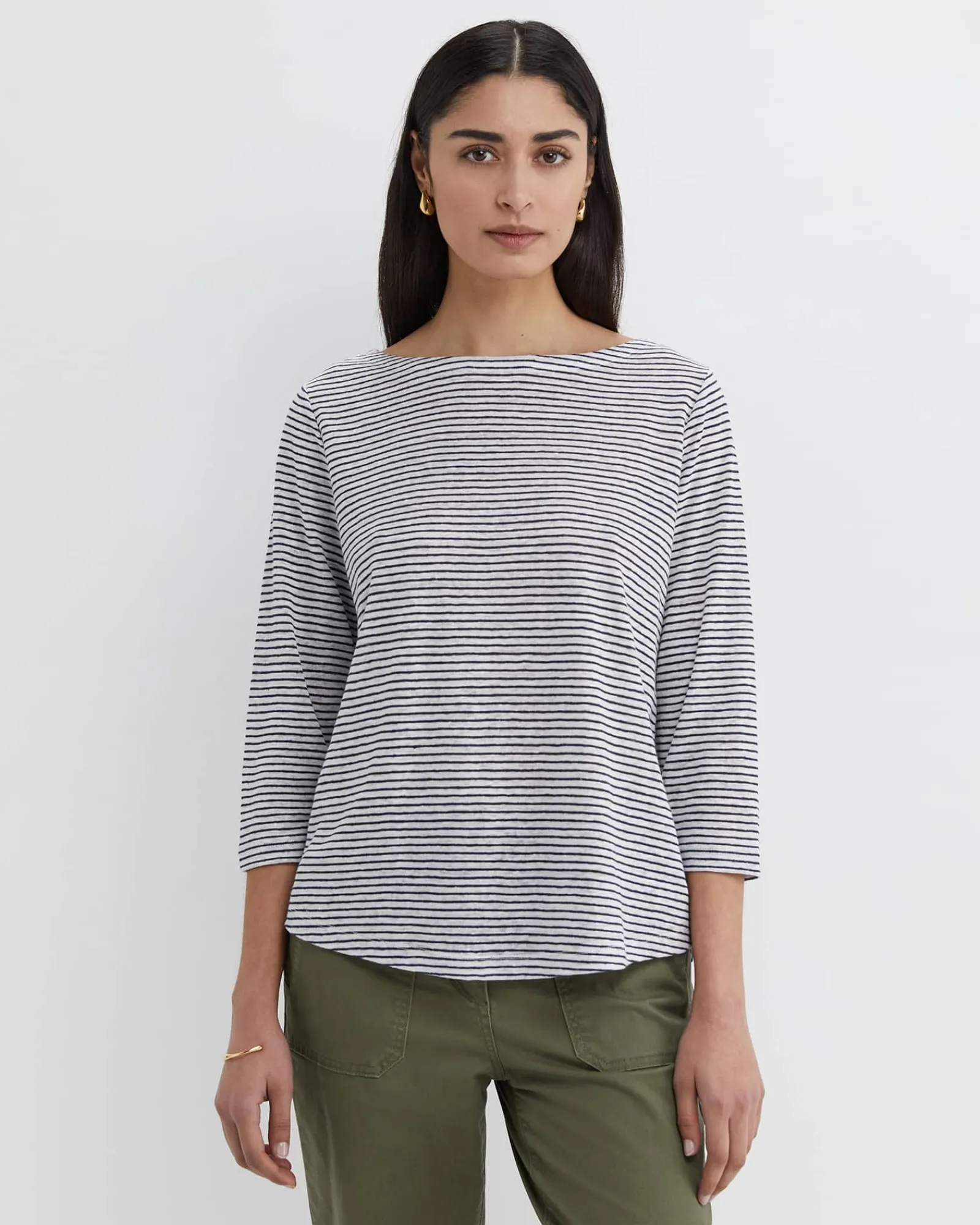 Outlet Sportscraft Cecile Linen Top in Whitenavy White/navy
