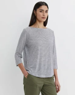 Outlet Sportscraft Cecile Linen Top in Whitenavy White/navy