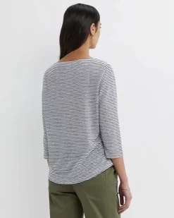 Outlet Sportscraft Cecile Linen Top in Whitenavy White/navy