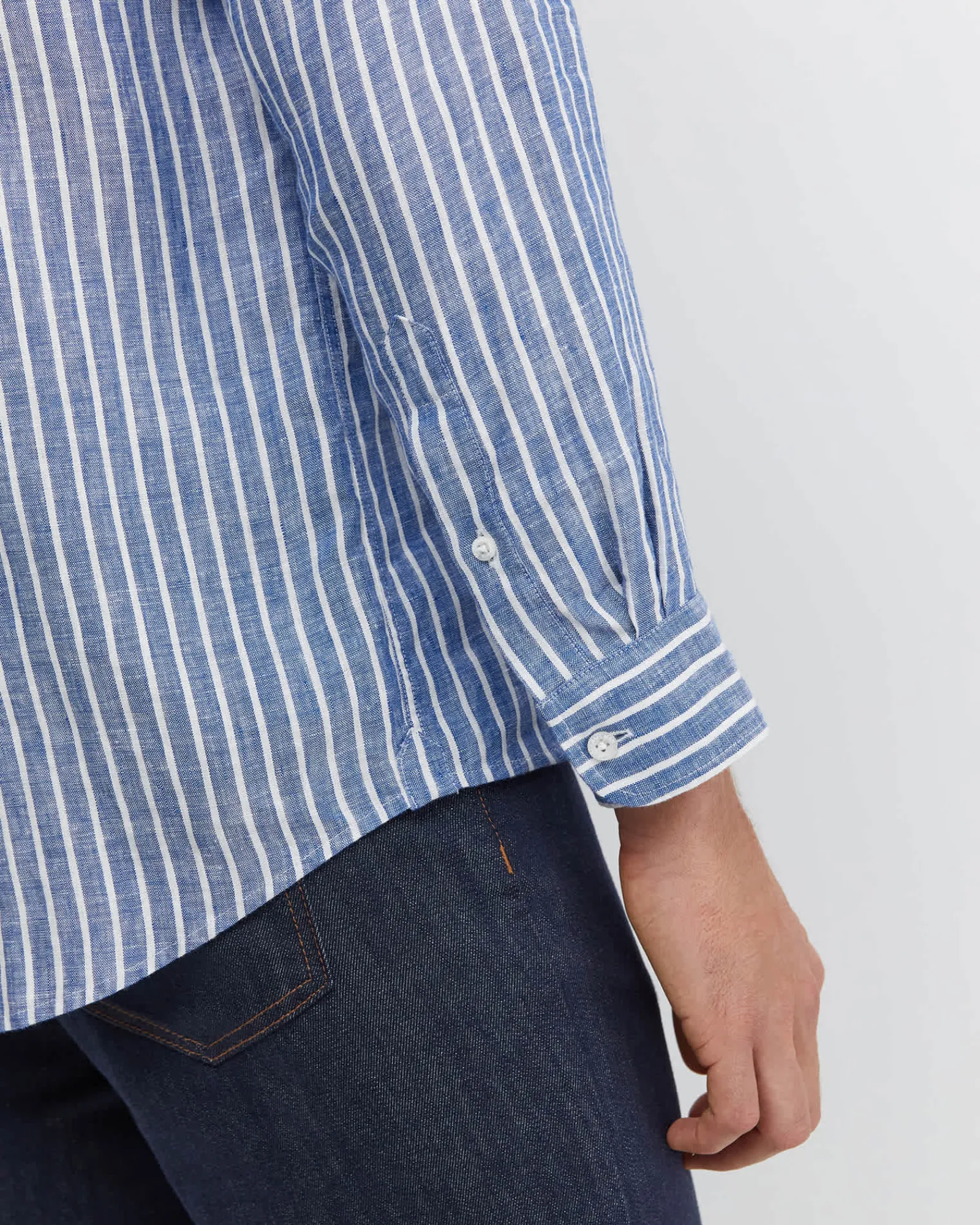 Discount Sportscraft Chalmers Long Sleeve Stripe Linen Shirt in Bluewhite Blue/white