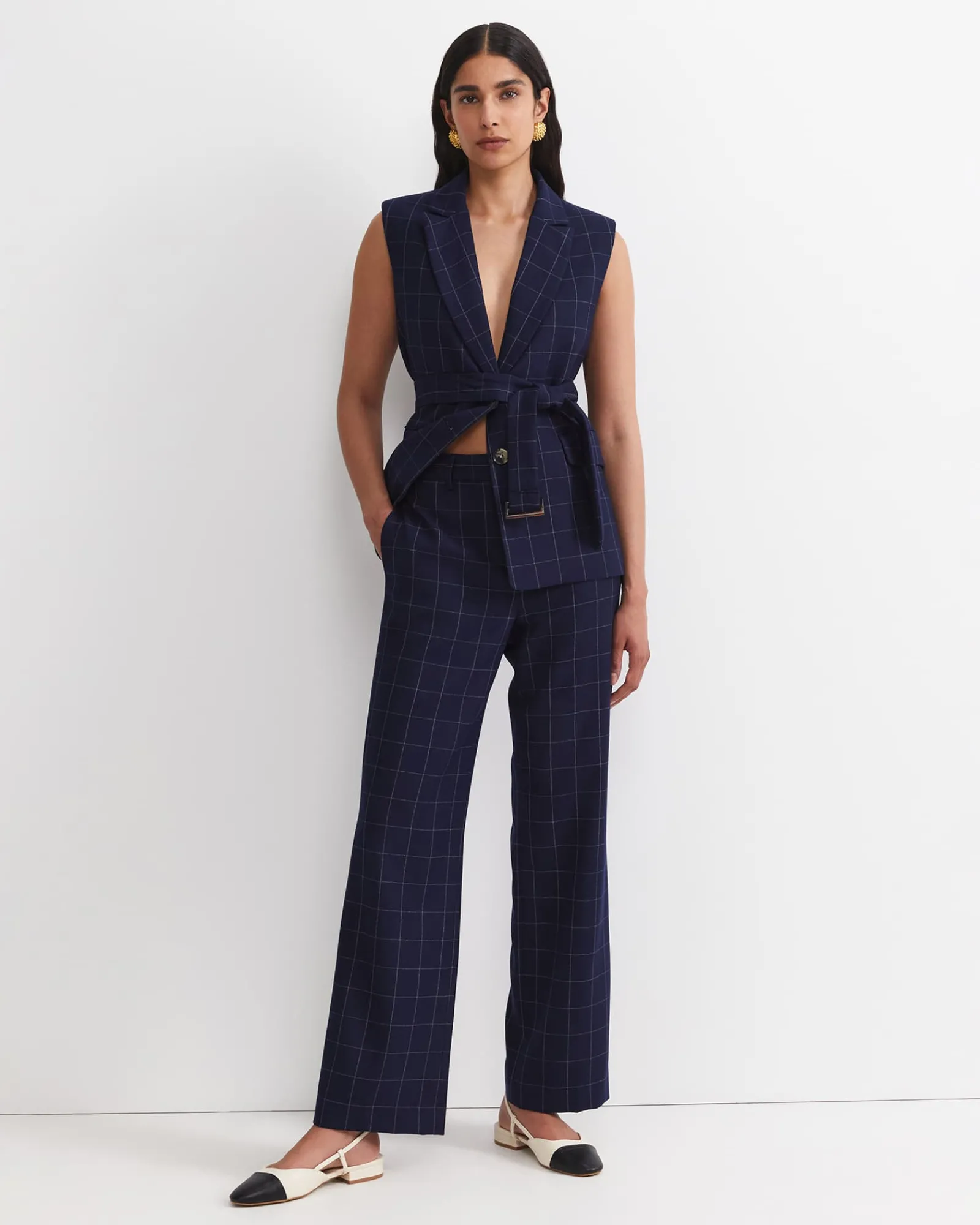 Clearance Sportscraft Chiara Check Straight Pant in Navy