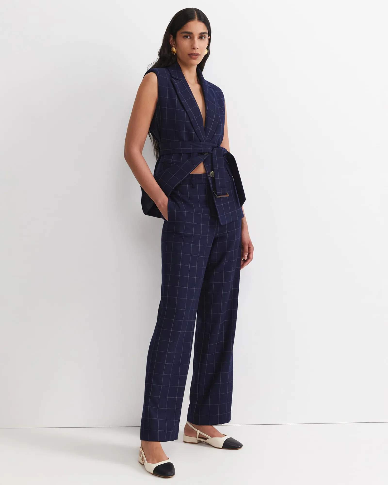 Clearance Sportscraft Chiara Check Straight Pant in Navy