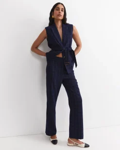 Clearance Sportscraft Chiara Check Straight Pant in Navy