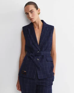 Clearance Sportscraft Chiara Check Vest in Navy