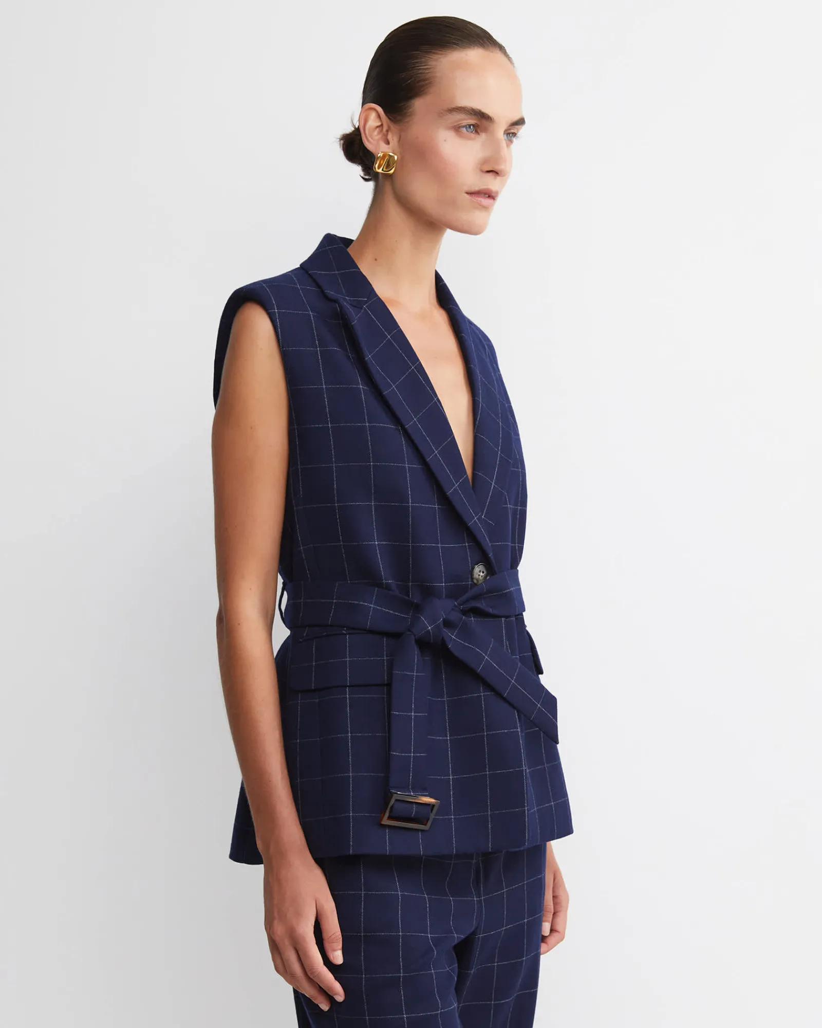 Clearance Sportscraft Chiara Check Vest in Navy