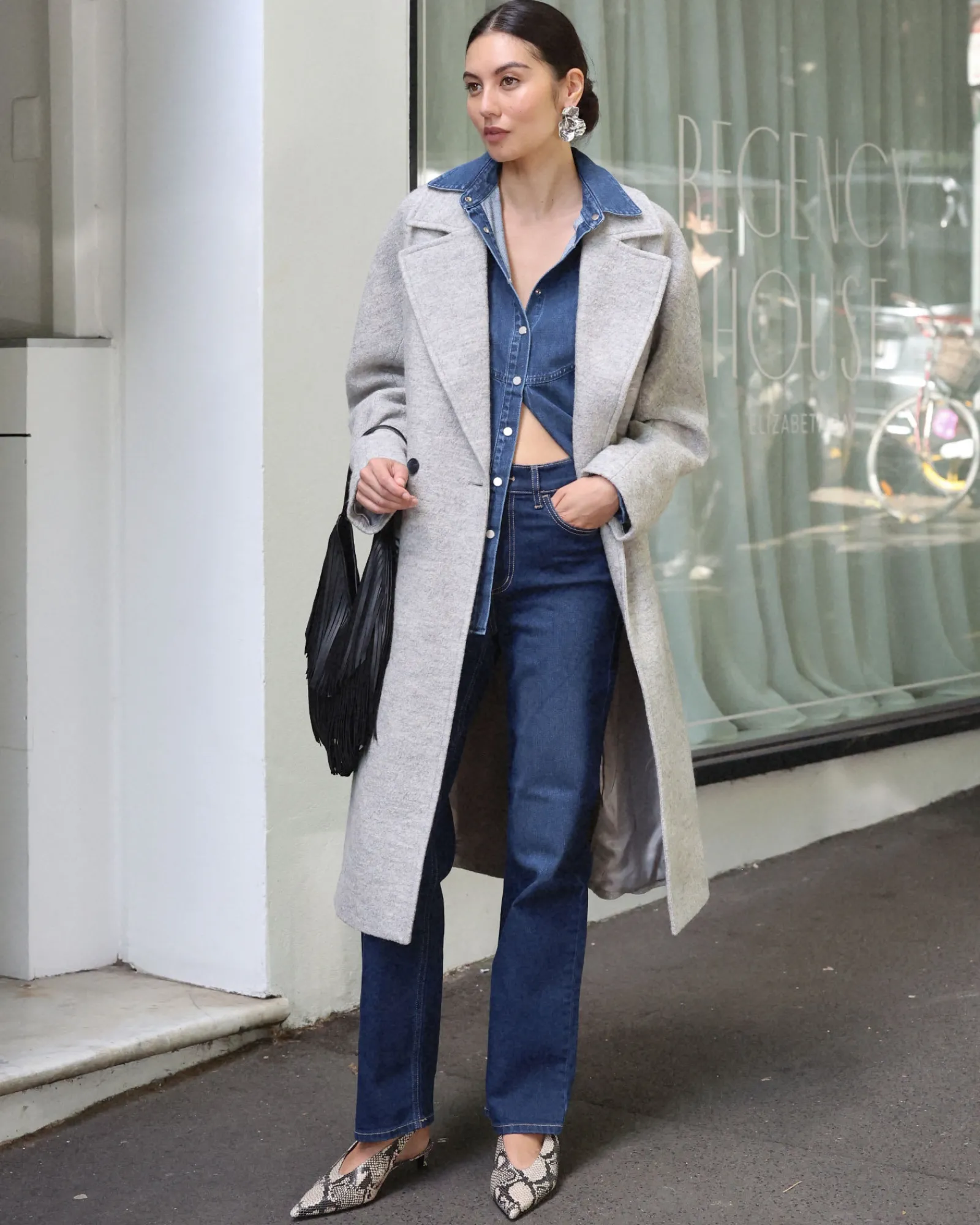 Best Sportscraft Chloe Wool Blend Boucle Coat in Grey