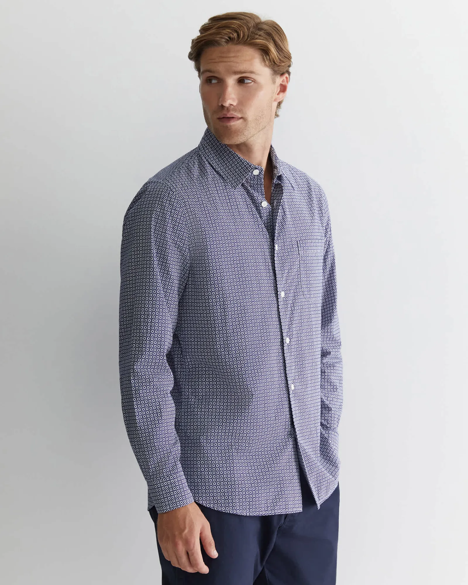 Discount Sportscraft Claremont Print Shirt in Ball Point Blue BallPointBlue