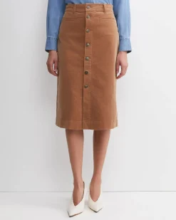 New Sportscraft Cleo Cord Midi Skirt in Camel