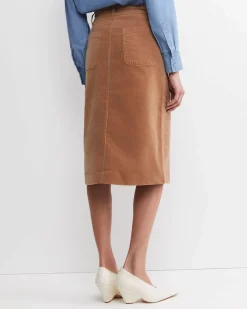 New Sportscraft Cleo Cord Midi Skirt in Camel