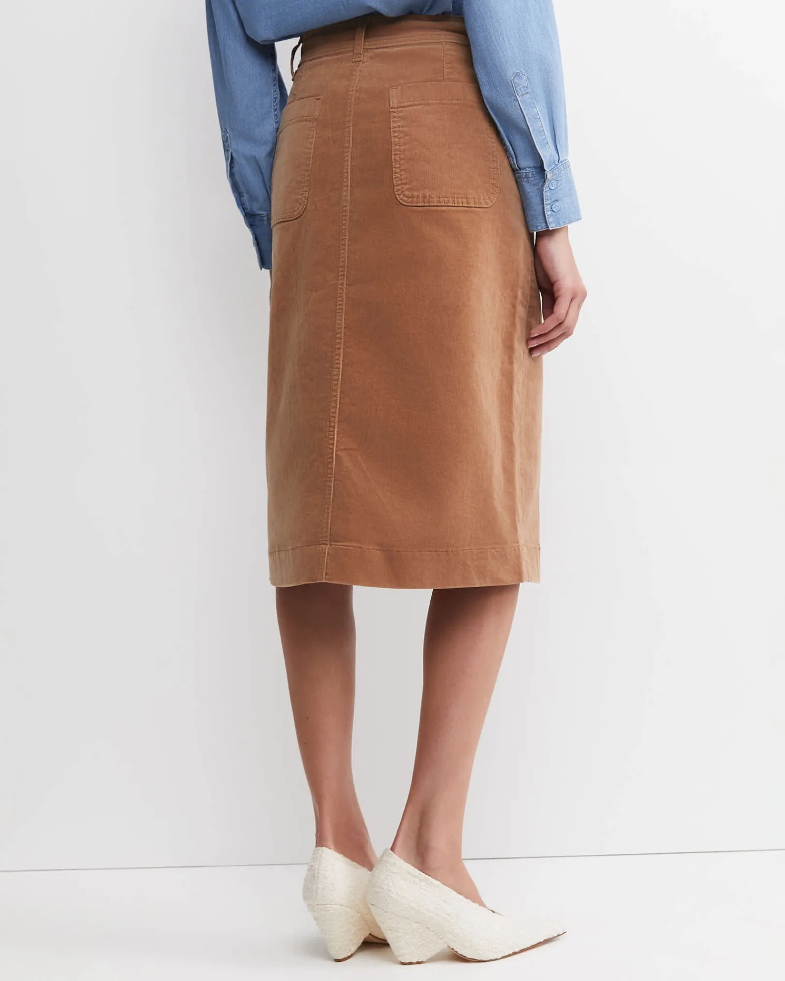 New Sportscraft Cleo Cord Midi Skirt in Camel