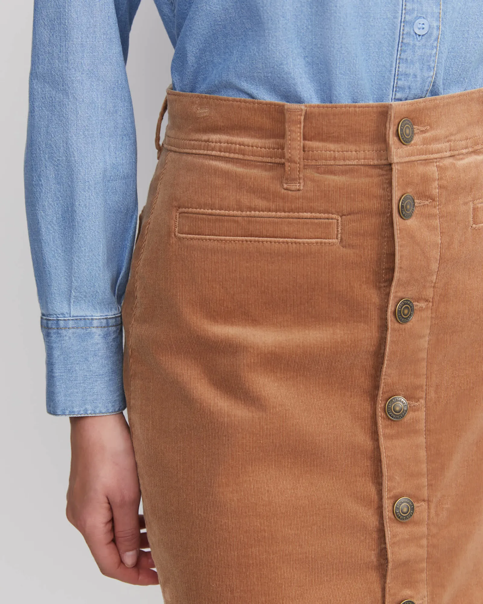 New Sportscraft Cleo Cord Midi Skirt in Camel