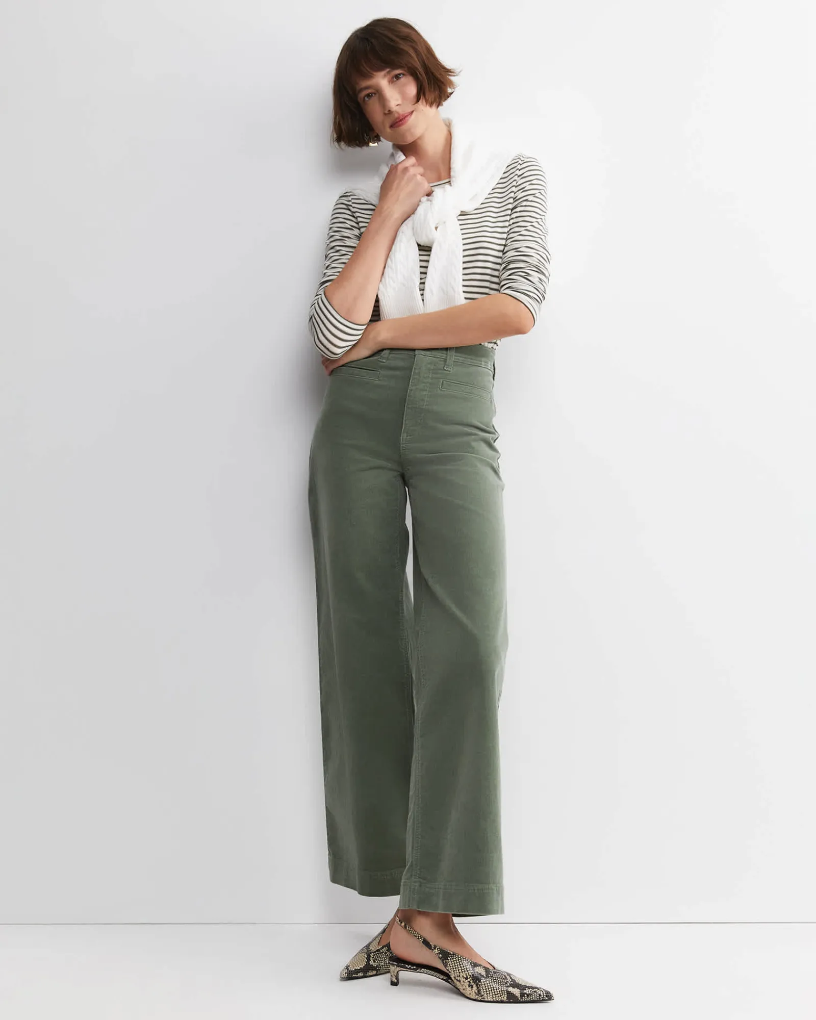 New Sportscraft Cleo Cord Wide Leg Jean in Sage