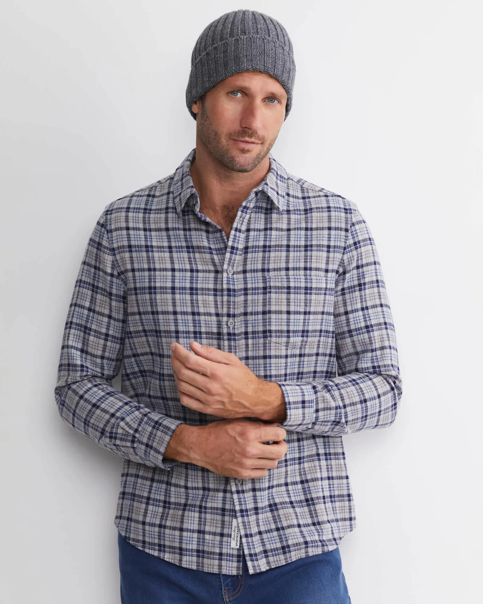 Outlet Sportscraft Cody Long Sleeve Check Shirt in Bluecharcoal Blue/charcoal