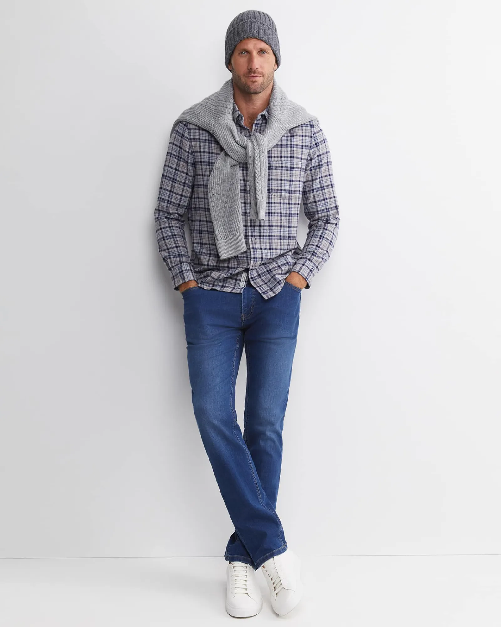 Outlet Sportscraft Cody Long Sleeve Check Shirt in Bluecharcoal Blue/charcoal