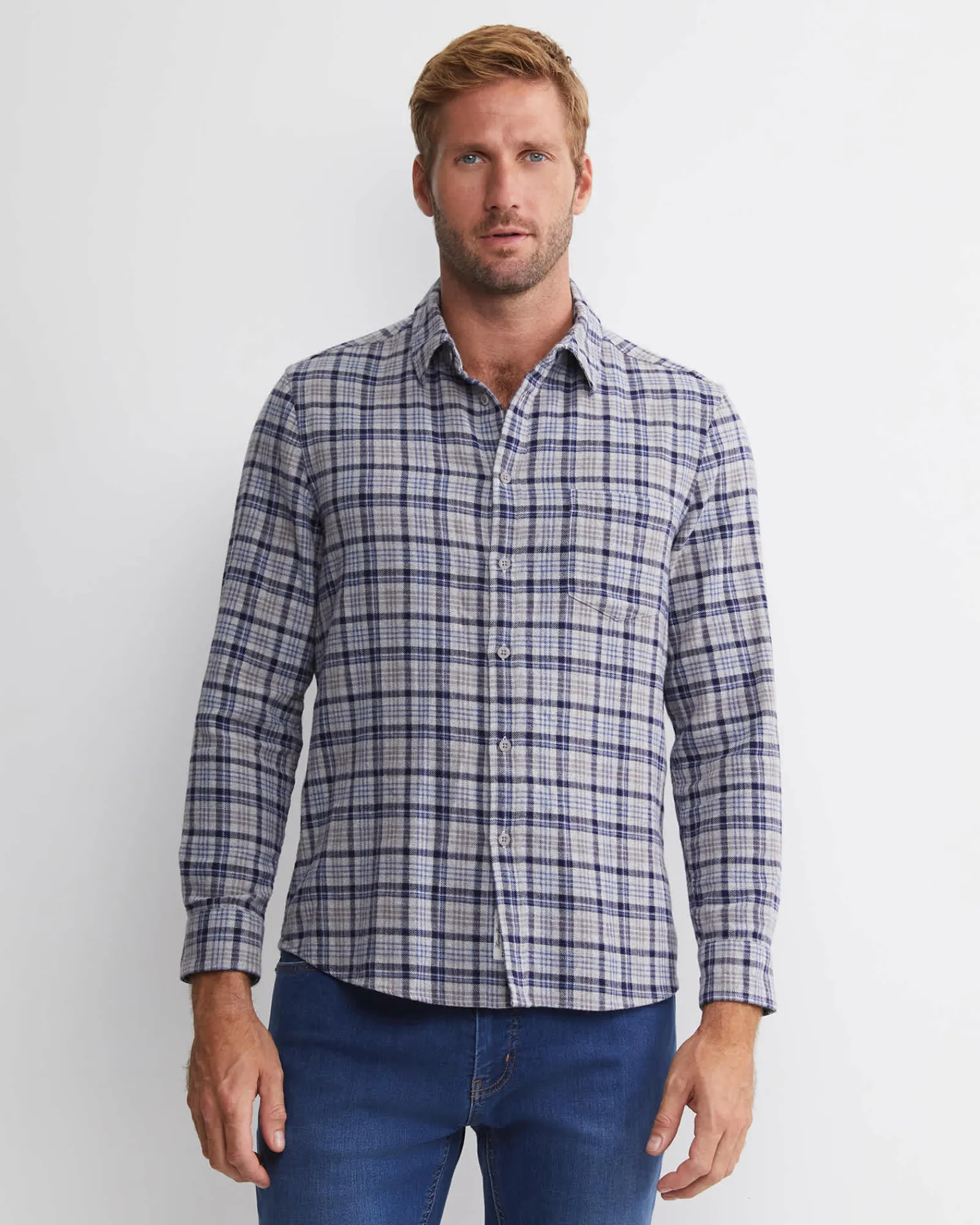 Outlet Sportscraft Cody Long Sleeve Check Shirt in Bluecharcoal Blue/charcoal