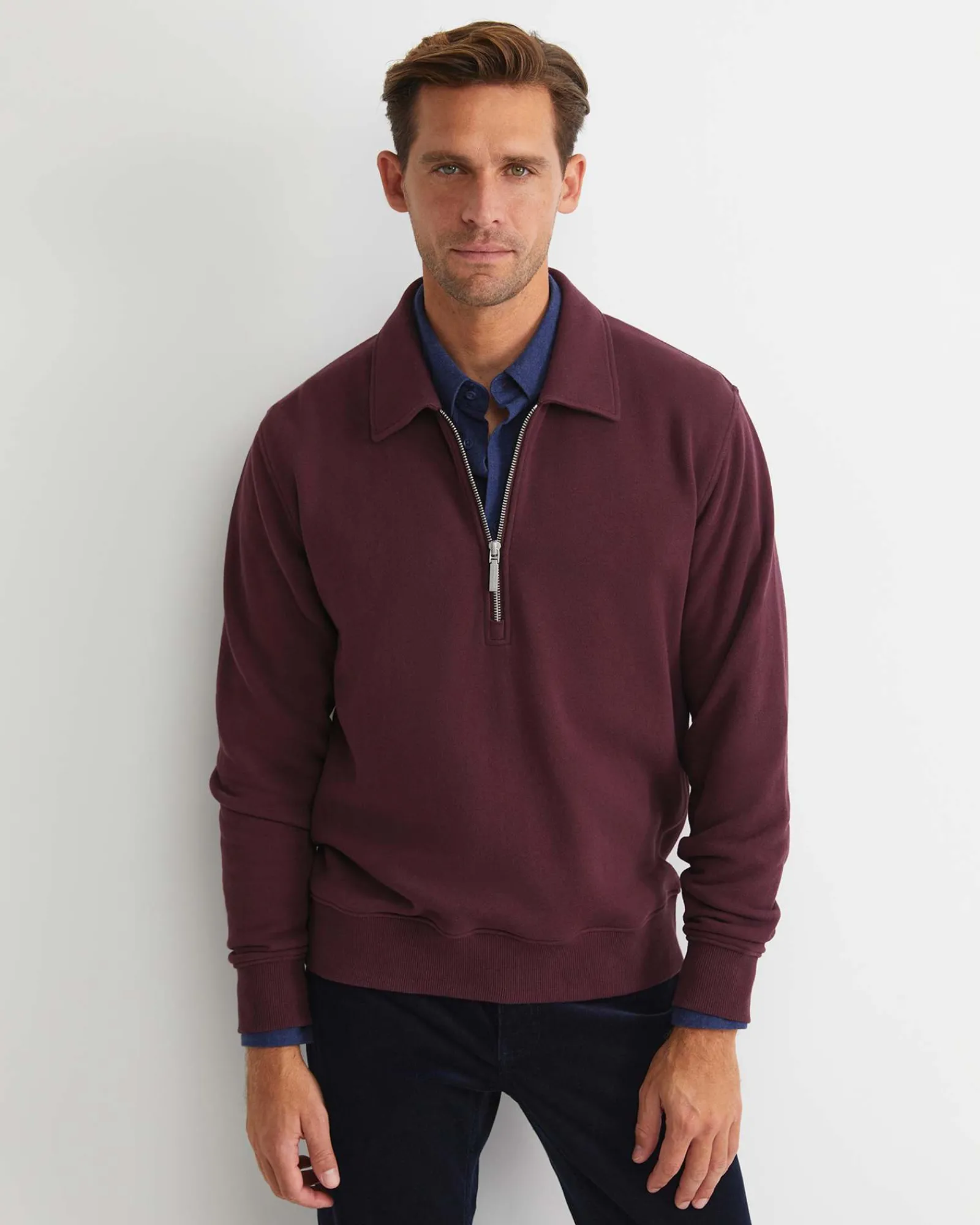 Outlet Sportscraft Collared Zip Sweat in Burgundy