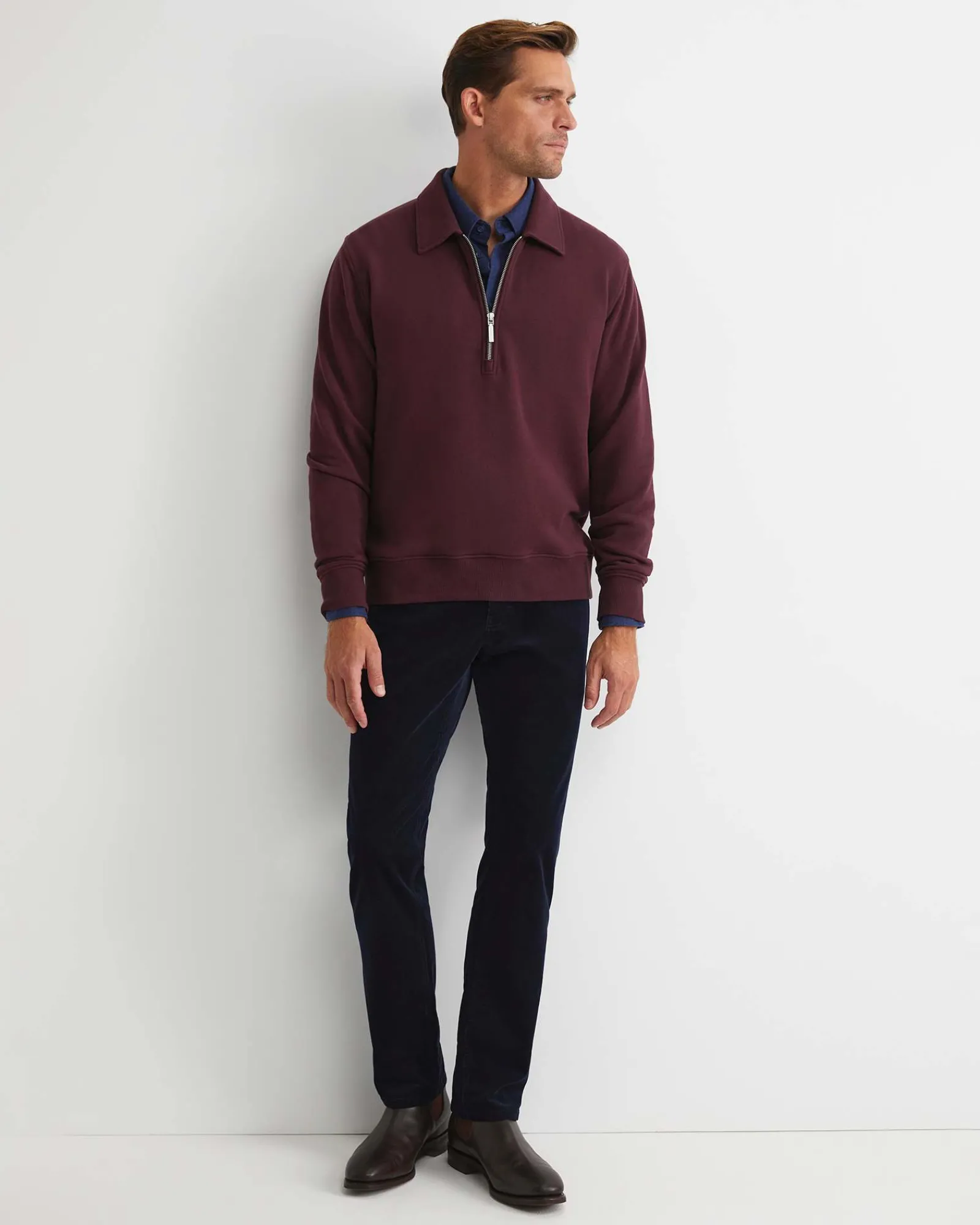 Outlet Sportscraft Collared Zip Sweat in Burgundy