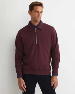 Outlet Sportscraft Collared Zip Sweat in Burgundy