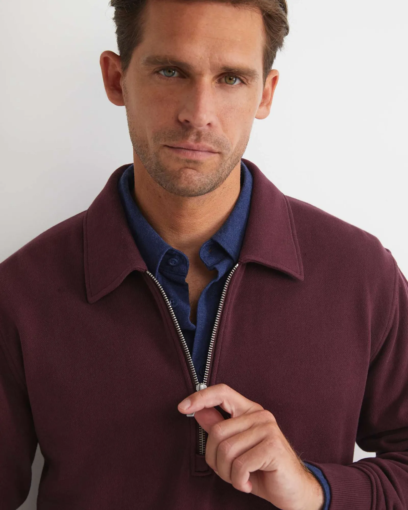 Outlet Sportscraft Collared Zip Sweat in Burgundy