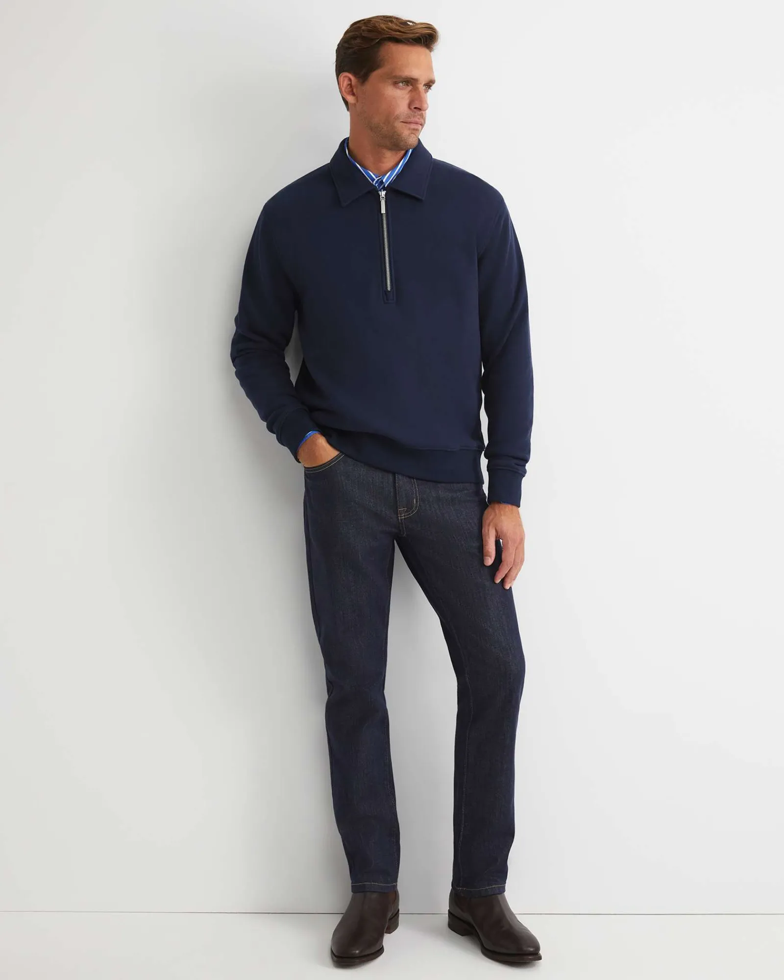 Hot Sportscraft Collared Zip Sweat in Navy