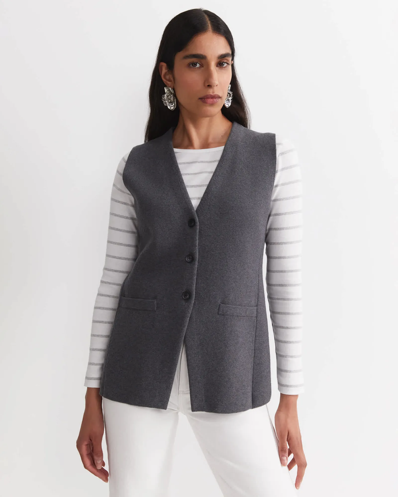 Discount Sportscraft Cotton Cashmere Knit Vest in Charcoal