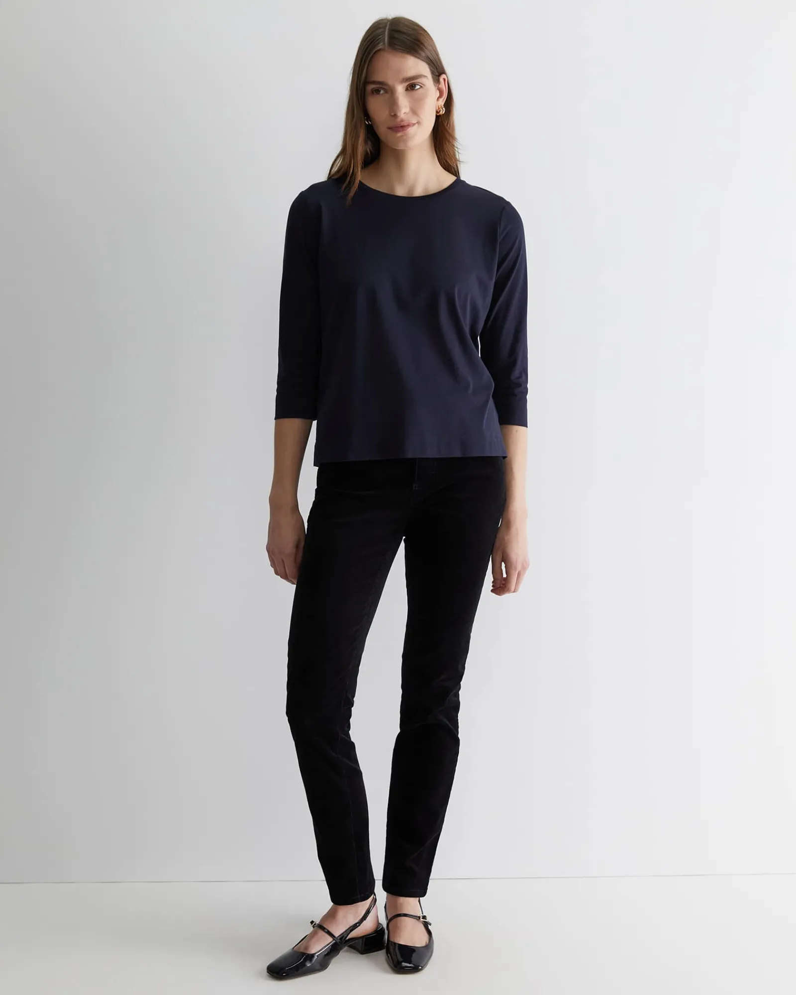 Sale Sportscraft Cotton Crew 3 Quarter Sleeve T-Shirt in Navy