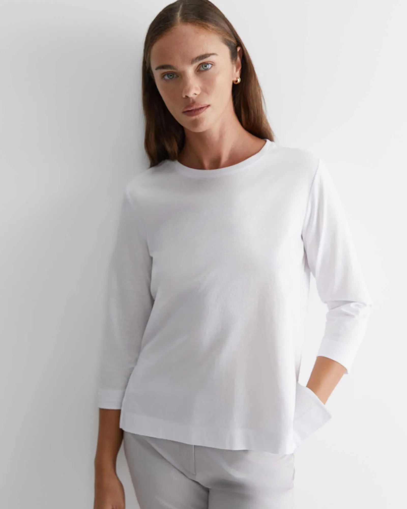 Clearance Sportscraft Cotton Crew 3 Quarter Sleeve T-Shirt in White