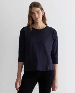 Sale Sportscraft Cotton Crew 3 Quarter Sleeve T-Shirt in Navy