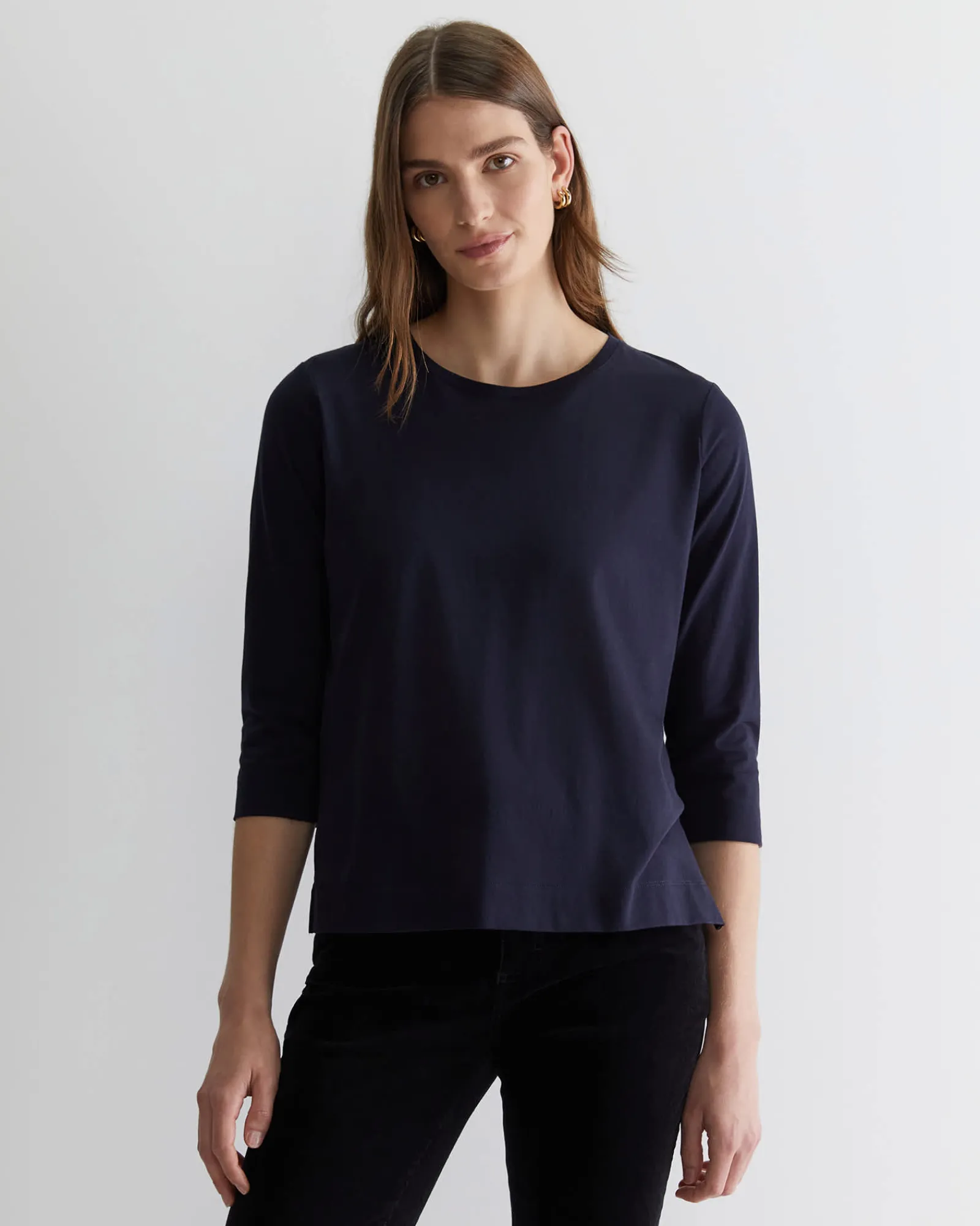 Sale Sportscraft Cotton Crew 3 Quarter Sleeve T-Shirt in Navy