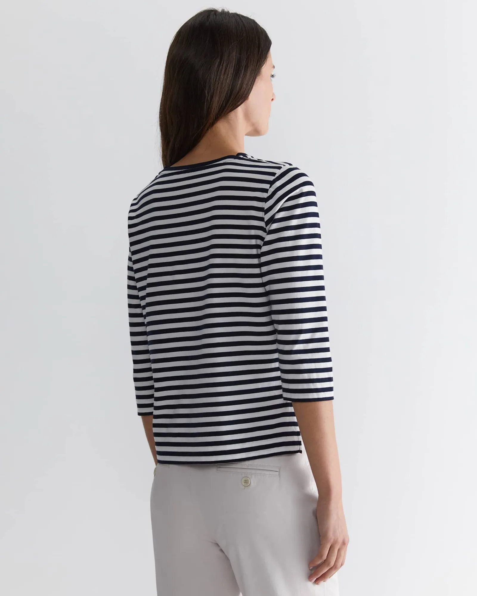 Outlet Sportscraft Cotton Crew 3 Quarter Sleeve T-Shirt in Navywhite Navy/white