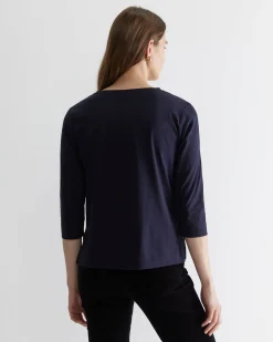 Sale Sportscraft Cotton Crew 3 Quarter Sleeve T-Shirt in Navy