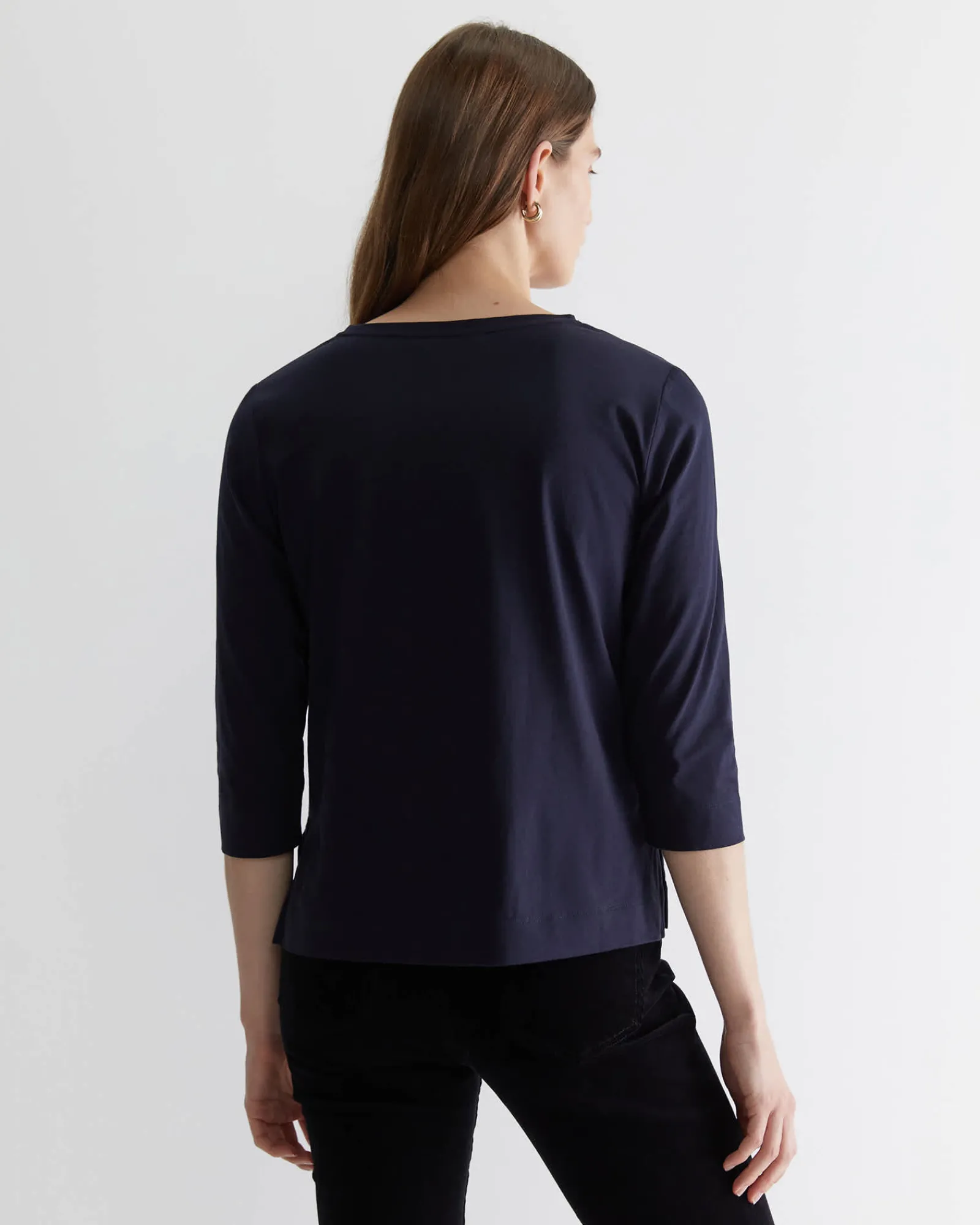 Sale Sportscraft Cotton Crew 3 Quarter Sleeve T-Shirt in Navy