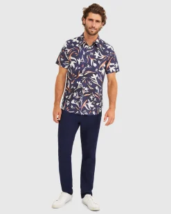 New Sportscraft Crawford Short Sleeve Tapered Shirt in Navy